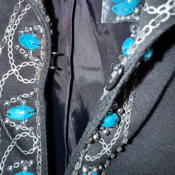 Victor Costa Occasion Black Turquoise Beaded Jacket M Western Glam Statement NWT - Picture 4 of 7